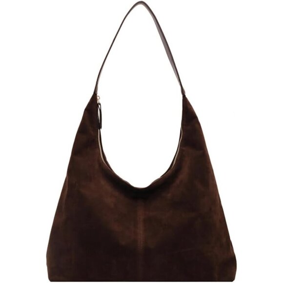 Handbags - Women Coffee Faux Suede Winter Lightweight Hobo Work Shoulder Purses Bags